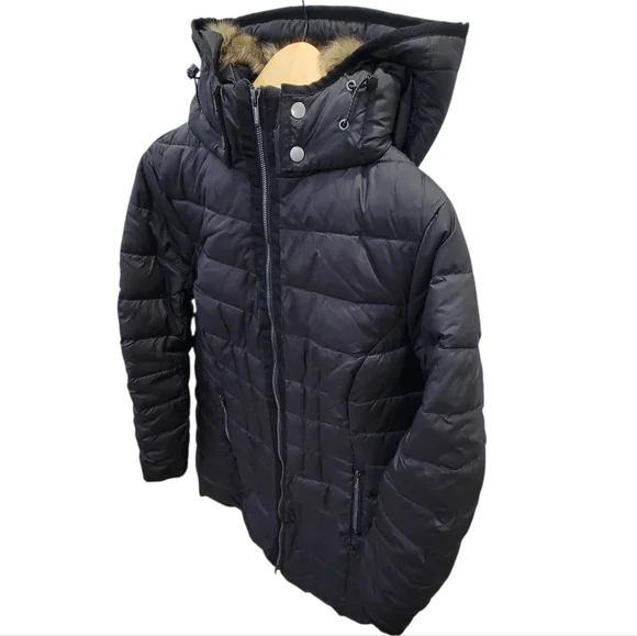 Denver Hayes Lightweight Puffer Jacket Black Hooded Winter Warm Women’s Large - Picture 6 of 17